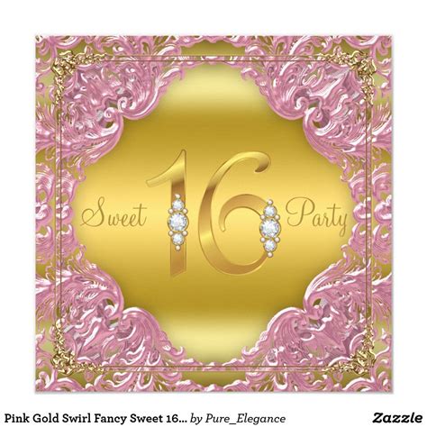 pink gold swirl fancy sweet 16 party invitation zazzle sweet 16 party invitations sweet