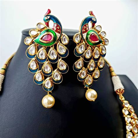 Indian Kundan Peacock Necklace Set Collar Necklace India Bridal