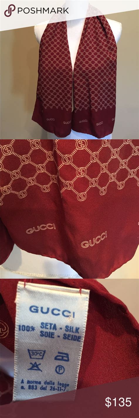 Gucci Vtg Silk Neck Scarf Maroon With Logos Neck Scarves Silk Neck