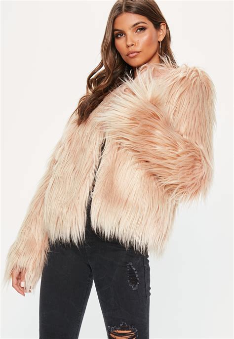 Missguided Premium Nude Faux Fur Coat In Natural Lyst My Xxx Hot Girl