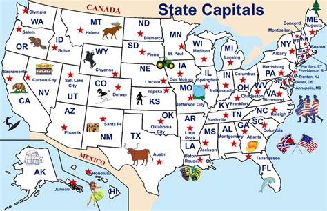 Us Capitals Map Poster