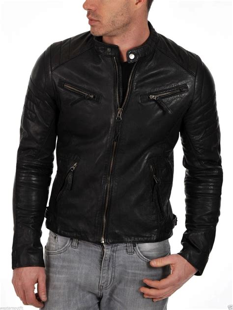 Mens Leather Motorcycle Jacket Genuine Lambskin Black Leather Jacket