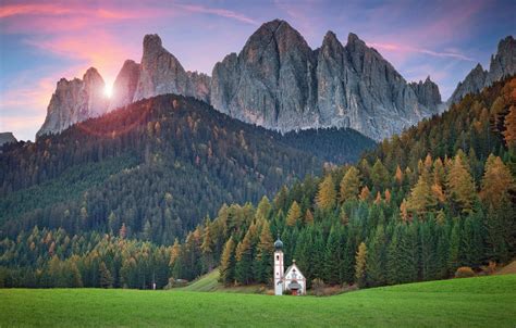 Wallpaper Forest Mountains Italy Church Temple