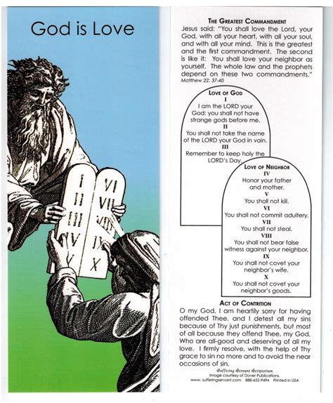 Ten Commandments Bookmark Featuring Ten Commandments Act Of Contrition