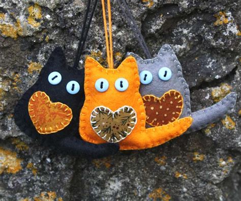 Black Cat Felt Ornaments For Autumn Fall Halloween Decorating Felt