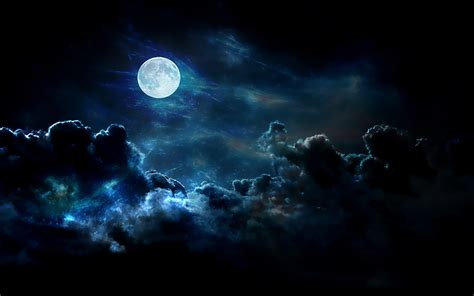 Luna Dark Sky Moon Clouds Night Sky Cyan 1920x1200
