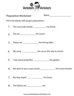 preposityions grade  prepositions worksheets  learning