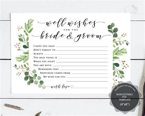 Well Wishes For The Bride And Groom Card Template Instant Download