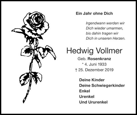 Traueranzeigen Von Hedwig Vollmer Aachen Gedenkt