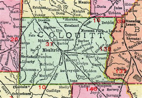 Colquitt County Georgia 1911 Map Rand Mcnally Moultrie Doerun Norman Park