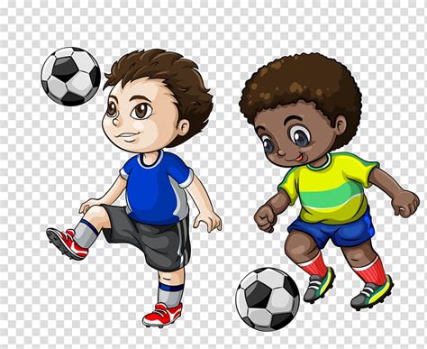 Two Boys Playing Soccer Football Player Cartoon Football