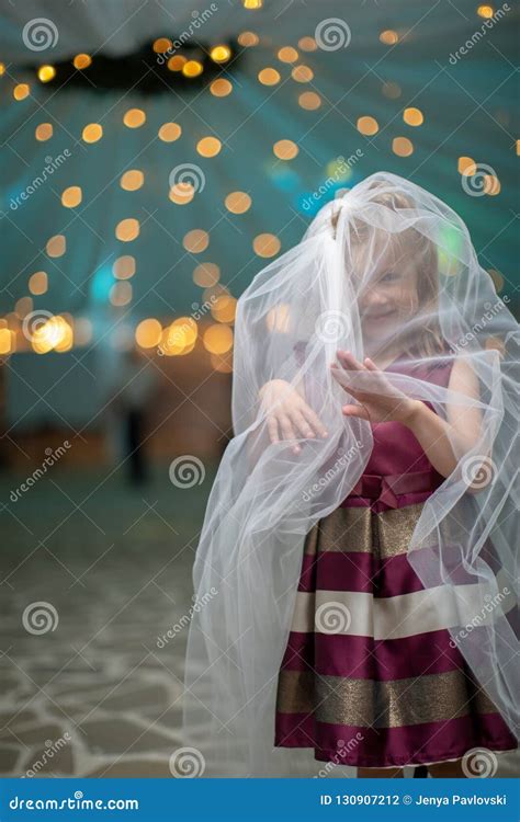 Playful Little Girl In White Veil Stock Photo Image Of Camera