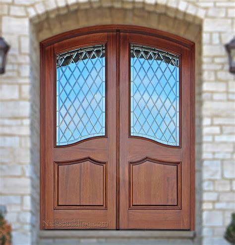 Chateau Arched Top Mahogany Exterior Wood Double Doors