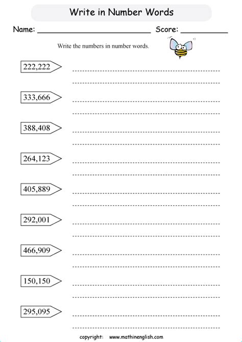 Writing Words In Numbers Worksheets Grade 5