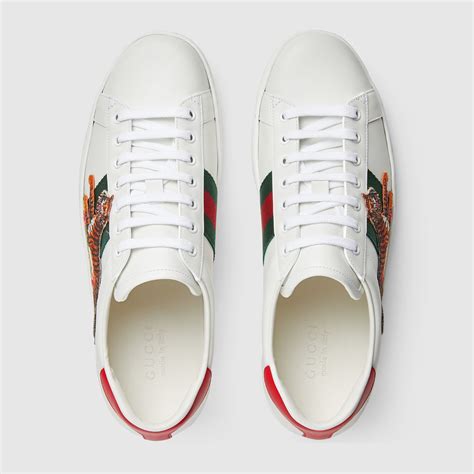 Gucci Tiger Mens Ace Sneaker In White Leather Gucci Bg