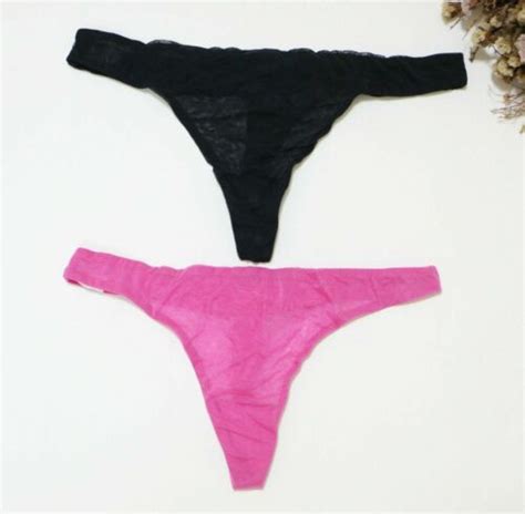 2 Pack Women Sexy Thong Solid Mesh T Back Underwear High Cut G String