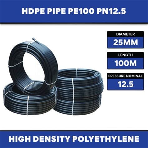 High Density Polyethylene Hdpe Pipe 25mm Od X 100m L Pn125 Pe100