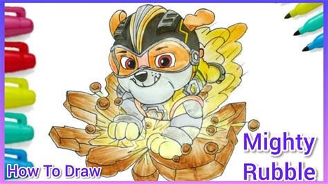 How To Draw Mighty Pup Rubble Paw Patrol Rubble Step By Step Drawing