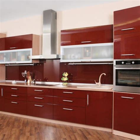 Beautiful Red Lacquer Kitchen Cabinets Mdf Wood Panel Pine Kitchen