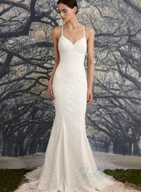 Sexy Backless Thin Straps Empire Sheath Lace Wedding Dress 2309393 Weddbook