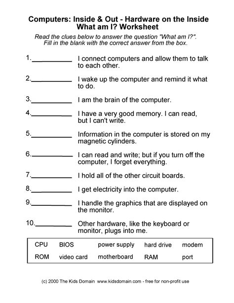 11 Best Images Of Worksheets About Computers Computer Parts Worksheet