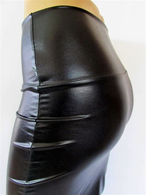 black metallic spandex bodycon wiggle pencil skirt