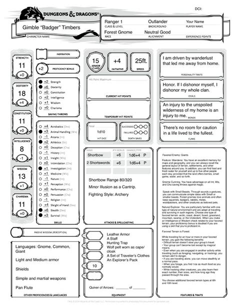 Gnome Character Premade Sheet E Google Search Dnd Character Sheet