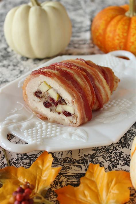 Bacon Wrapped Stuffed Turkey Breasts With Cranberry Pear Filling Alison S Wonderland Recipes