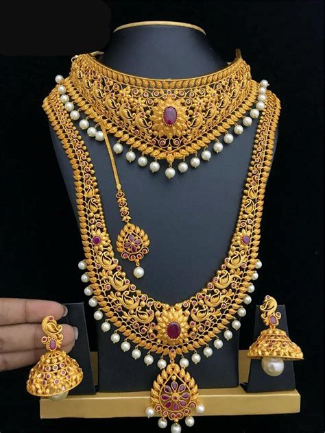 style long set choker necklace earrings maang tikka indian bridal jewelry sets bridal