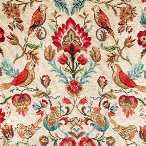 William Morris Style Birds And Flowers Tapestry Fabric Per Half Metre