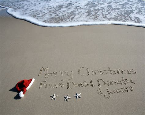 Custom Christmas Card Beach Greetings With A Santa Hat Photo Etsy