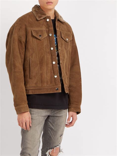 amiri oversized shearling trucker jacket  brown  men lyst