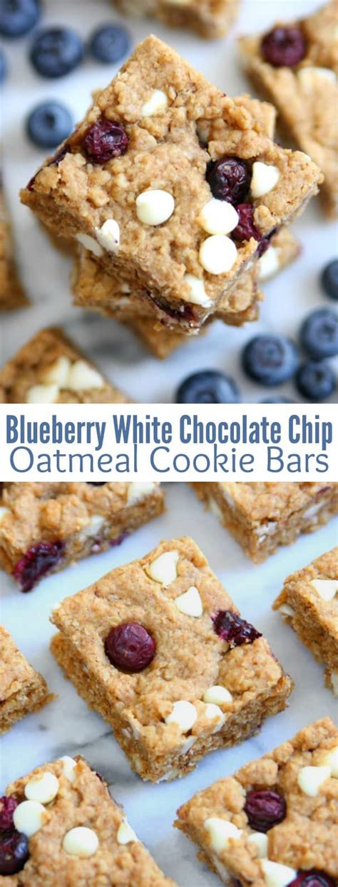 If you can get 70% or more cocoa and get some almonds thrown. Blueberry White Chocolate Chip Oatmeal Cookie Bars - Happy ...