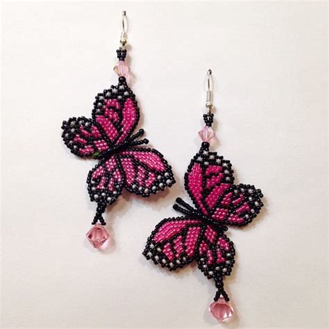 Beaded Butterfly Earrings Bead Earrings Crochet Earrings Native