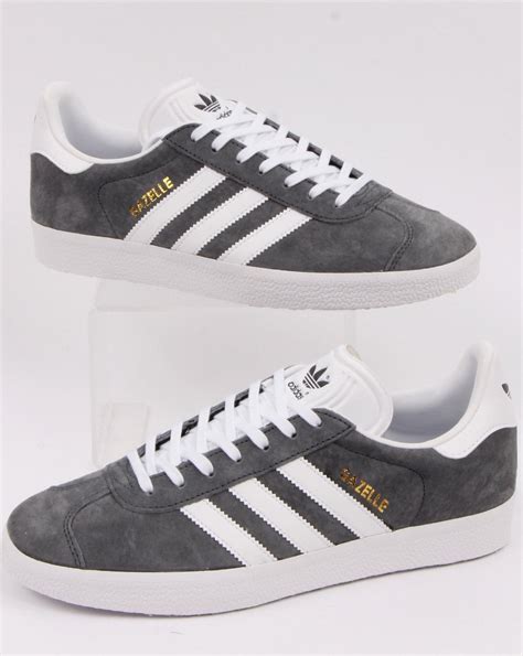 Adidas Gazelle Suede Trainers Dark Grey White 80s Casual Classics