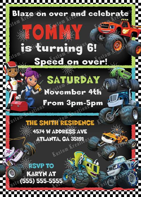 Baby shower, birthday, blaze, cartoon, decor, decorations, invitations, invite, kids party ideas, party, ultimate party package. blaze and the monster machines birthday invitations kustom kreations | Birthday invitations, 2nd ...