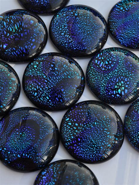 30mm Round Dichroic Fused Glass Cabochon Pendant In Blue Etsy