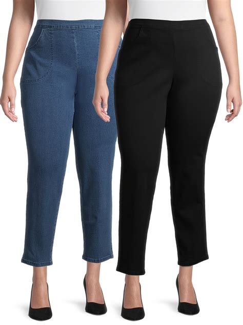Just My Size Womens Plus Size 2 Pocket Stretch Pull On Pants 2 Pack