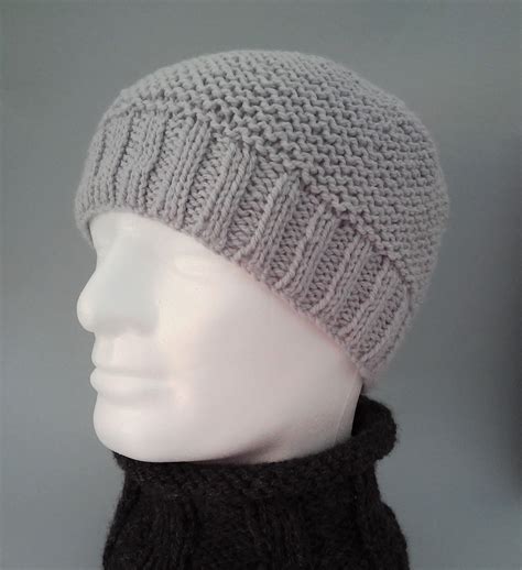 Mens Simple Beanie Knitting Pattern Easy Knit Hat Wool Knit Skullcap Pattern Kit In The Round