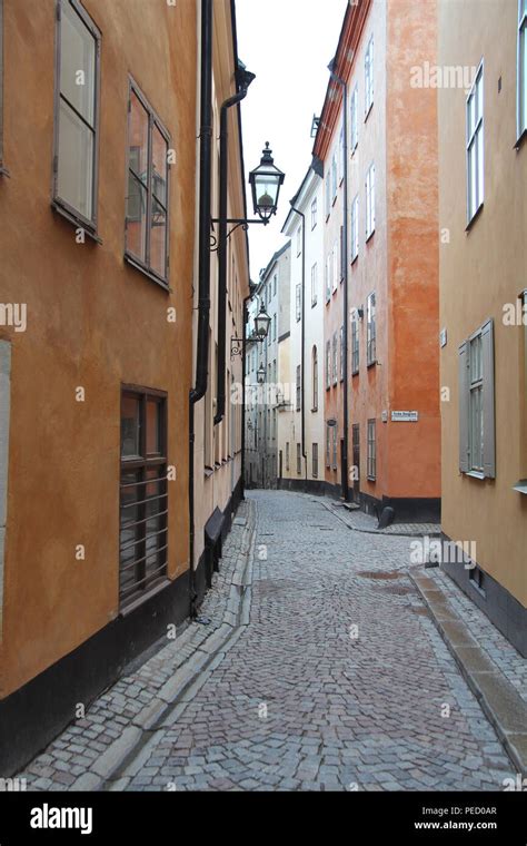 Cobblestone Street In The Old Town Of Stockholm Capital Of Sweden