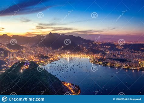Aerial View Of Rio De Janeiro At Night With Urca And Corcovado Mountain
