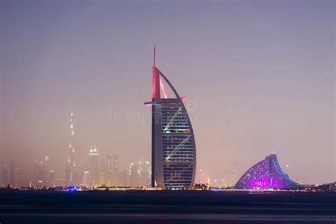 The Modern Skyline Of Dubai By Night Uae Editorial Photography Image