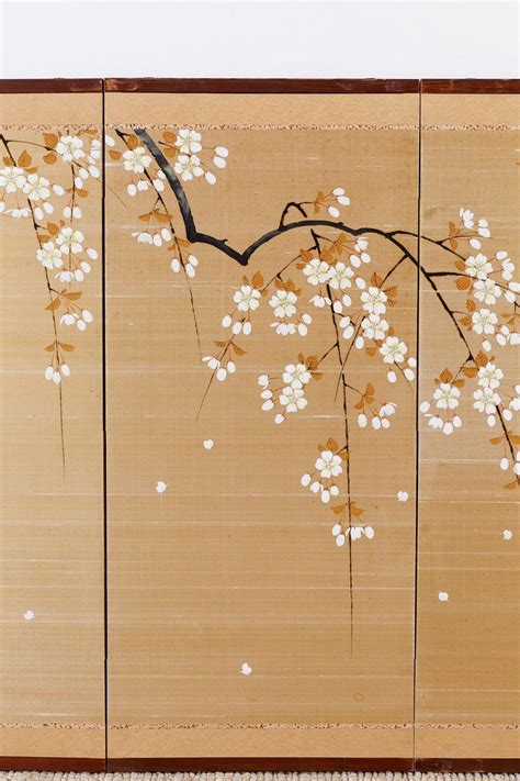 Japanese Four Panel Prunus Blossom On Silk Screen At 1stdibs Japanese