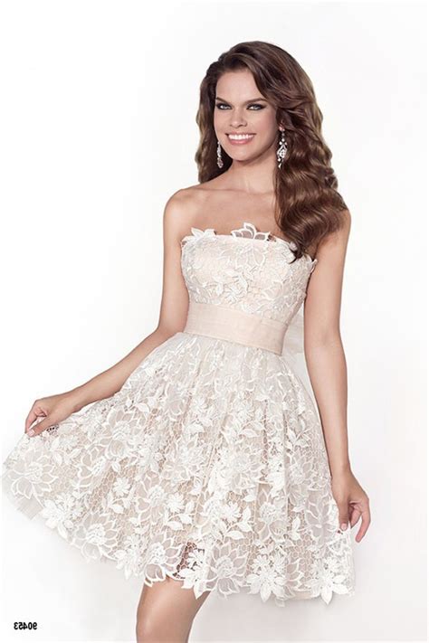 Cute Strapless Short Ivory Venice Lace Party Prom Dress With Sash