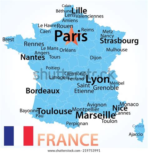 France Vector Map Largest Cities Carefully Stock Vector Royalty Free