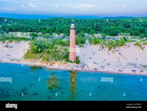 Aerial View Of Little Sable Point Lighthouse Located On Lake Michigan