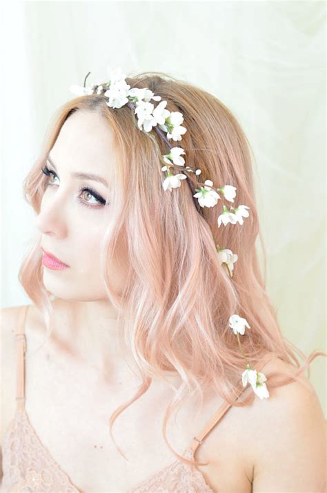White Flower Headband Bridal Floral Crown Wedding Headpiece Whimsical Wedding Woodland Halo