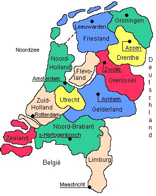 Certaines distances ne peuvent pas être parcourues à vélo. " Carte " des Pays Bas avec le noms des provinces et ...