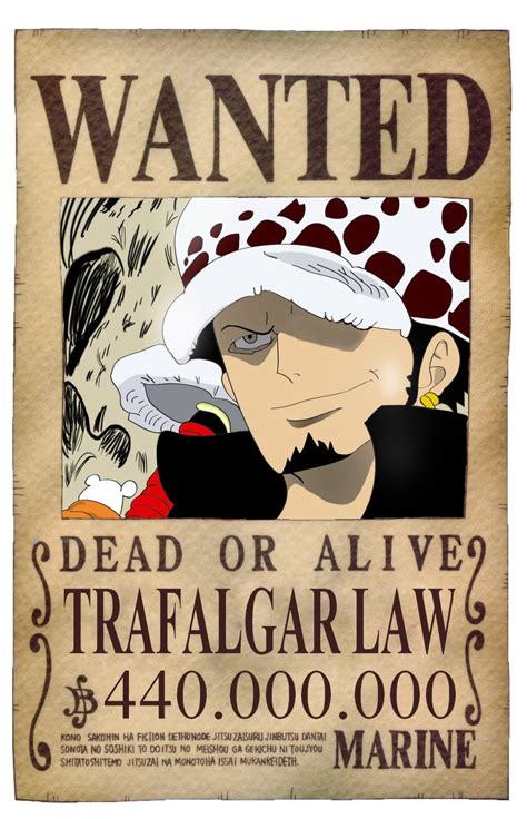 Hiasan dinding / wall decor berbentuk poster. One Piece Trafalgar Law Official Wanted by Emo-Beast on ...