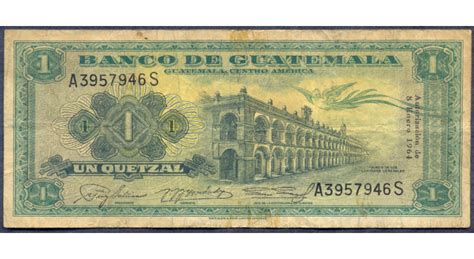 Billete Guatemala 1 Quetzal 1964 Palacio Capitanes